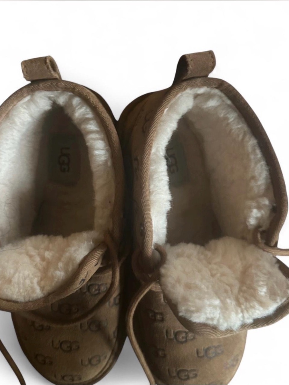 UGG Chestnut Suede Embossed Shearling Ankle Shoes
